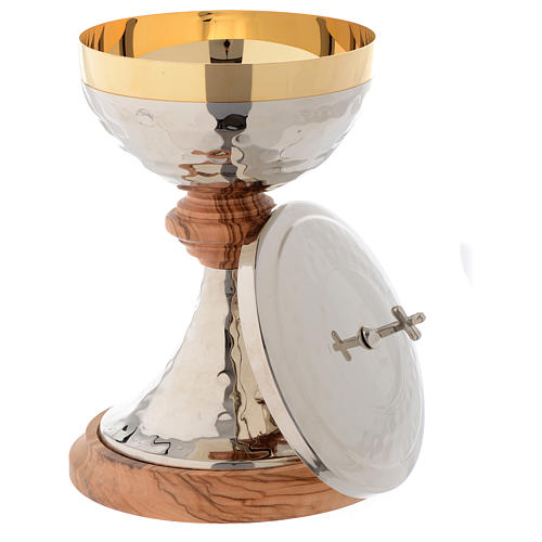 Ciborium in Assisi seasoned olive wood and hammered silver brass 2