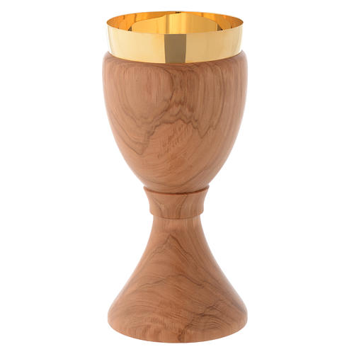 Chalice in smooth Assisi seasoned olive wood 20 cm 2
