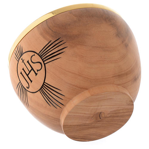 Ciborium in Assisi seasoned olive wood hand-carved IHS 4