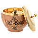 Ciborium in Assisi seasoned olive wood hand-carved IHS s2