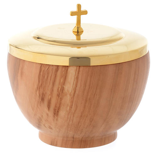 Ciborium in Assisi seasoned olive wood hand-carved IHS 3