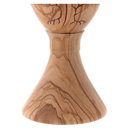 Chalice in Assisi seasoned olive wood, stylised cross and tree 3