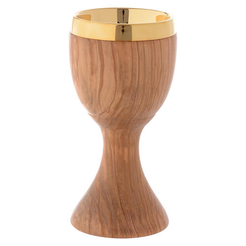 Chalice in Assisi seasoned olive wood 20 cm 1