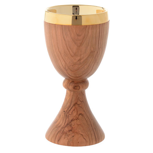 Chalice in Assisi seasoned olive wood 20 cm, round node 1