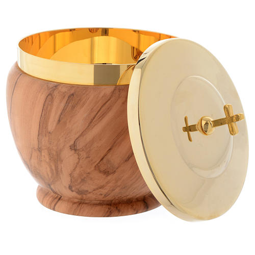 Ciborium in Assisi seasoned olive wood, low with stylised cross 2
