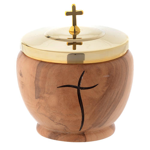 Ciborium in Assisi seasoned olive wood, low with stylised cross 1