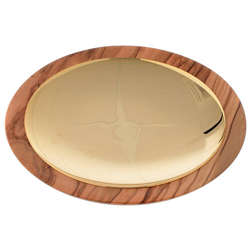 Paten in in Assisi seasoned olive wood and brass 14 cm 2