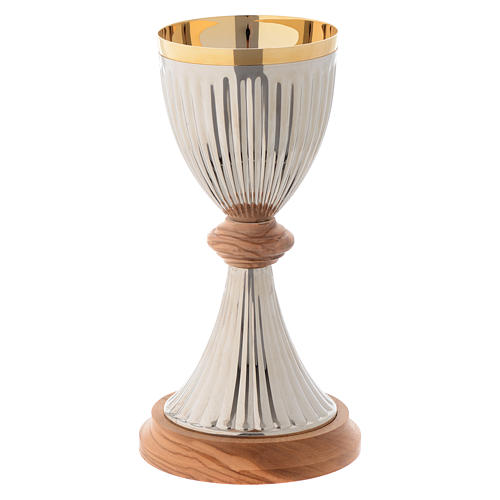 Chalice in silver plated brass and Assisi olive wood 1
