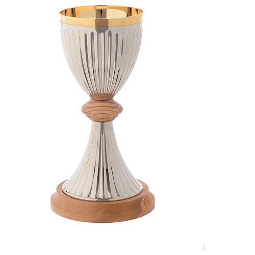 Chalice in silver plated brass and Assisi olive wood 2