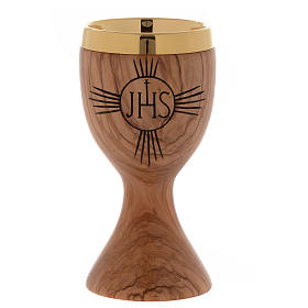 Olive wood chalice engraved IHS
