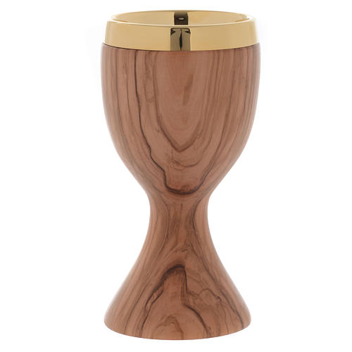 Olive wood chalice engraved IHS 2