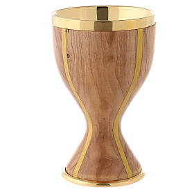 Cálice madeira de oliveira com copa em metal dourado