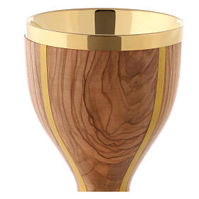 Cálice madeira de oliveira com copa em metal dourado