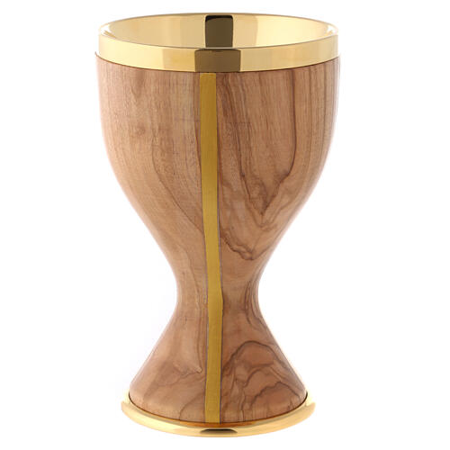 Cálice madeira de oliveira com copa em metal dourado 3