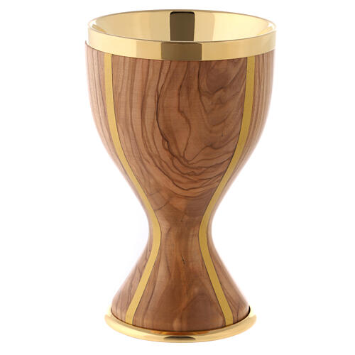 Cálice madeira de oliveira com copa em metal dourado 4