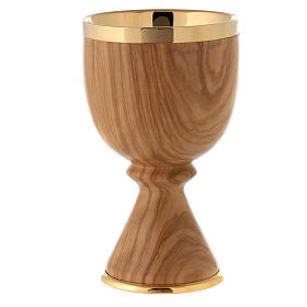 Cálice em madeira de oliveira italiana com copa dourada