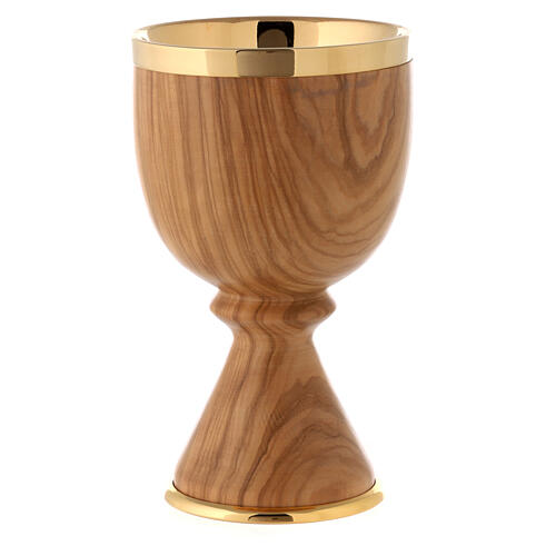 Cálice em madeira de oliveira italiana com copa dourada 3