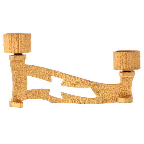 Altar candle-holder in brass, 2 flames h. 13 cm 4