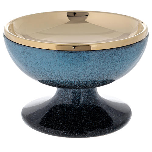 Paten blue ceramic and gold-plated brass with red wheat decoration, diam. 15 cm 5