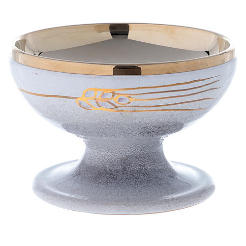 STOCK Pearly ceramic and gold plated brass paten with golden spike decoration d. 15 cm 1