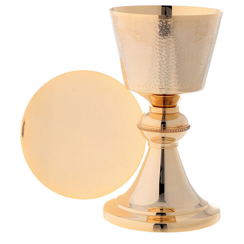 Gold plated brass chalice and paten 7 1/2 in 1