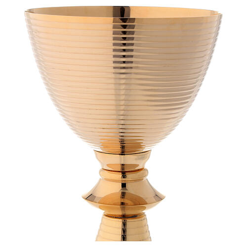 Goblet and paten in striped golden brass 21 cm 2