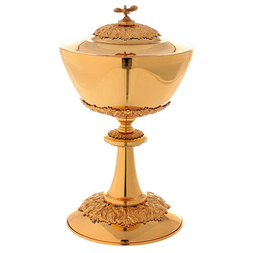 Chalice ciborium paten gold plated brass and nickel silver branches and flowers 3