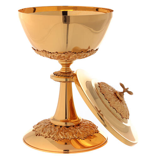 Chalice ciborium paten gold plated brass and nickel silver branches and flowers 5