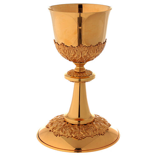 Chalice ciborium paten gold plated brass and nickel silver branches and flowers 6