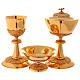 Chalice ciborium paten set, in golden brass nickel silver branches flowers s1