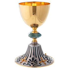 Chalice ciborium paten of bicolored brass and nickel silver with resin node