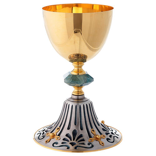 Chalice ciborium paten of bicolored brass and nickel silver with resin node 2
