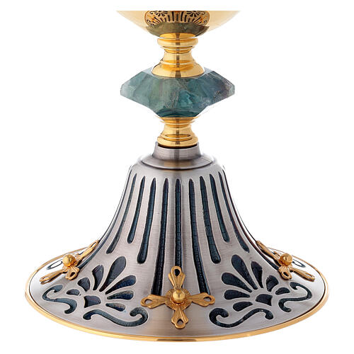 Chalice ciborium paten of bicolored brass and nickel silver with resin node 3