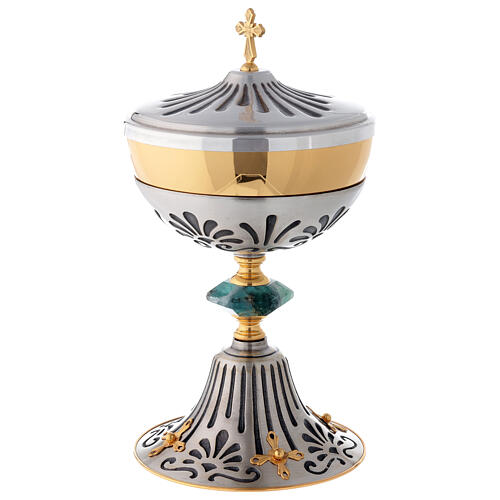 Chalice ciborium paten of bicolored brass and nickel silver with resin node 4