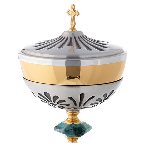 Chalice ciborium paten of bicolored brass and nickel silver with resin node 5