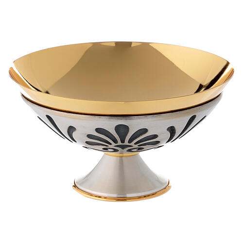 Chalice ciborium paten of bicolored brass and nickel silver with resin node 7