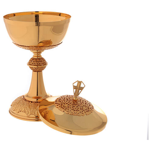 Chalice ciborium paten gold plated brass filigree and perforated node 4