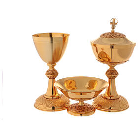 Chalice ciborium paten in golden brass filigree openwork knot