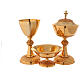 Chalice ciborium paten in golden brass filigree openwork knot s1