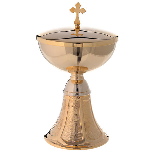 Ciborium in golden brass with large decorated base h. 20.5 cm 1