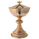 Knurled base ciborium in gold plated brass with bread and fish h 8 1/2 in s1