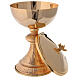 Knurled base ciborium in gold plated brass with bread and fish h 8 1/2 in s2