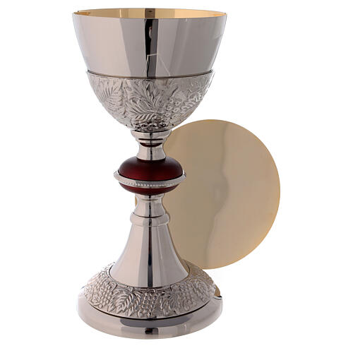 Gold plated brass chalice with paten with turned red node 1