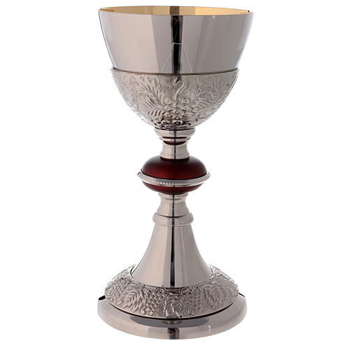 Gold plated brass chalice with paten with turned red node 2