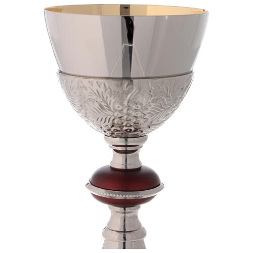 Gold plated brass chalice with paten with turned red node 3