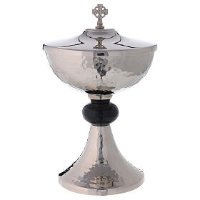 Ciborium in hammered brass, nickeled and golden, with polished junction 24 cm