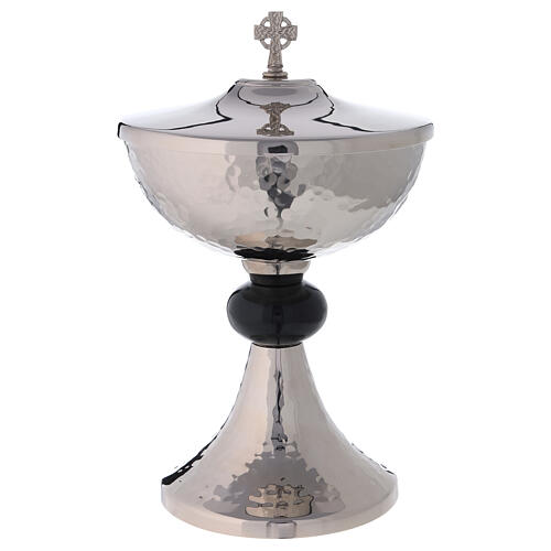Ciborium in hammered brass, nickeled and golden, with polished junction 24 cm 1