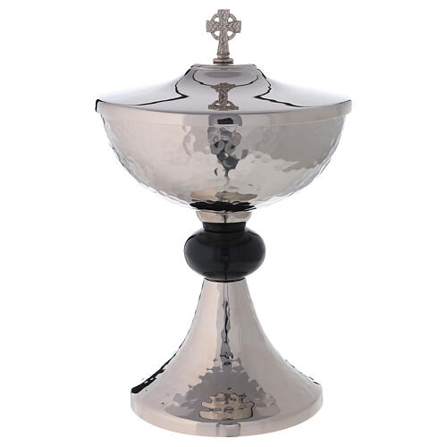 Hammered ciborium in nickel-plated and gold plated brass with black node 9 1/2 in 1