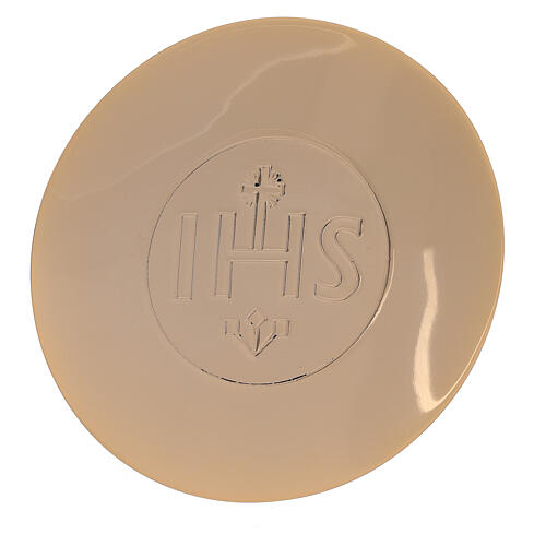 Engraved IHS paten in gold plated brass d. 5 in 1