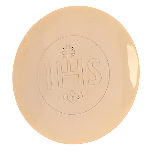 Patena diametro 16 cm decoro IHS ottone dorato 1